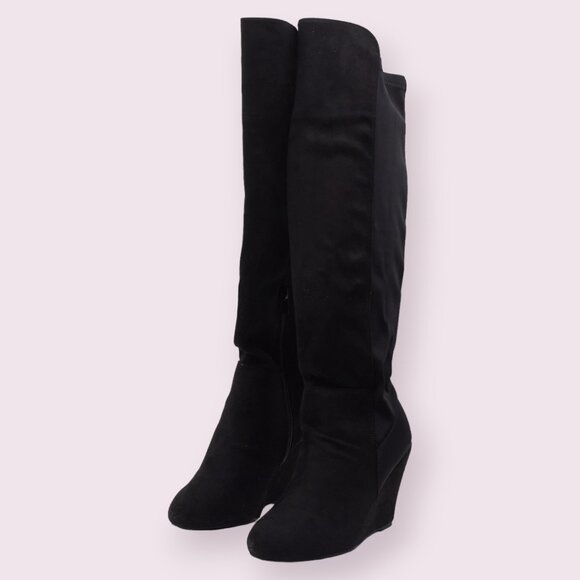 Bebe Womens Black Zipper Round Toe Wedge Heeled Boots - Picture 4 of 8